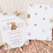 Boho Roze Beer Baby shower Kaart