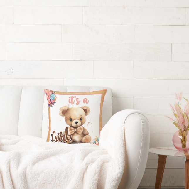 Boho Roze Beer Baby shower Kussen (Bank)