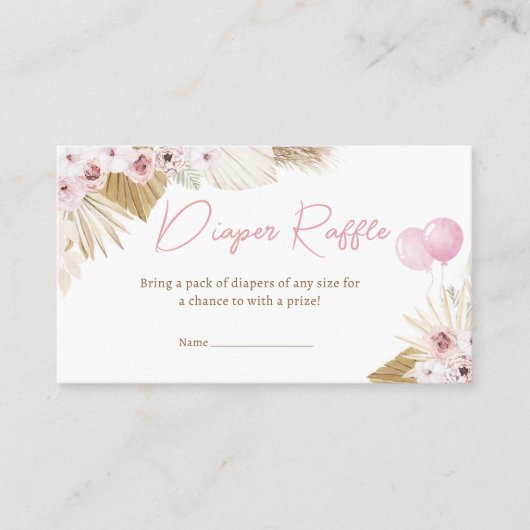 Boho Roze Beer Baby shower Luier Raffle Informatiekaartje (Voorkant)