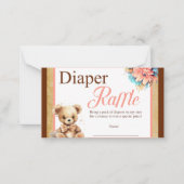 Boho Roze Beer Baby shower Luier Raffle Note Kaart Notitiekaartje (Voorkant)