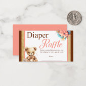 Boho Roze Beer Baby shower Luier Raffle Note Kaart Notitiekaartje (Voorkant / Achterkant in situ)