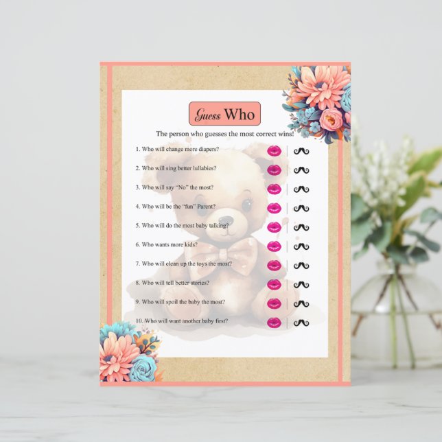 Boho Roze Beer Baby shower Raad wie spel (Staand voorkant)