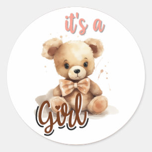 Boho Roze Beer Baby shower Ronde Sticker