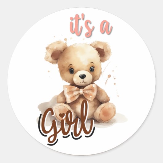Boho Roze Beer Baby shower Ronde Sticker (Voorkant)