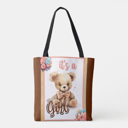 Boho Roze Beer Baby shower Tote Bag (Achterkant)