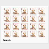 Boho Roze Beer Baby shower Vierkante Sticker (Vel)