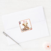 Boho Roze Beer Baby shower Vierkante Sticker (Envelop)