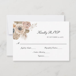 Boho Roze Beige Bloemen Botanische Elegante Bruilo RSVP Kaartje