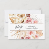 Boho Roze & Beige Bloemen Pampa's met Maaltijd RSV RSVP Kaartje (Voorkant)