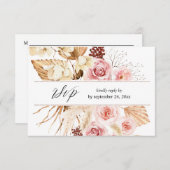 Boho Roze & Beige Bloemen Pampa's met Maaltijd RSV RSVP Kaartje (Voorkant / Achterkant)
