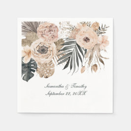 Boho Roze Beige Grijs Bloemige Botanische Bruiloft Servet