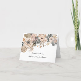 Boho Roze Beige Grijs Bloemige Botanische Trouw  Bedankkaart