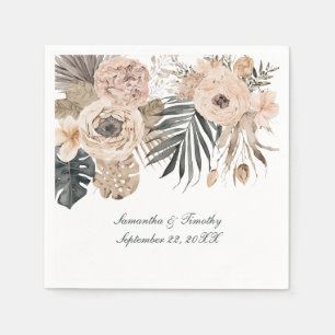 Boho Roze Beige Grijs Bloemige Botanische Trouw Servet