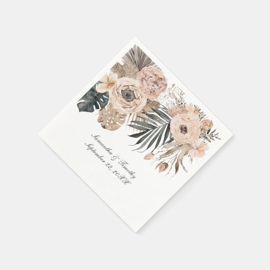 Boho Roze Beige Grijs Bloemige Botanische Trouw Servet (Hoek)