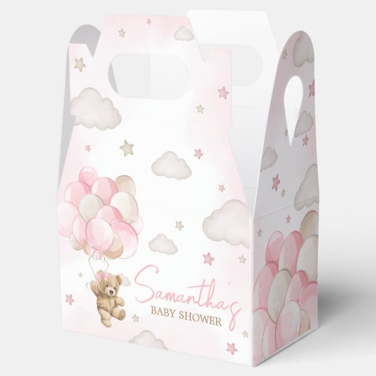 Boho roze Beren ballon Baby shower Bedankdoosjes (Geopend)