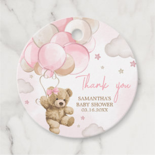 Boho roze Beren ballon Baby shower Bedankjes Labels