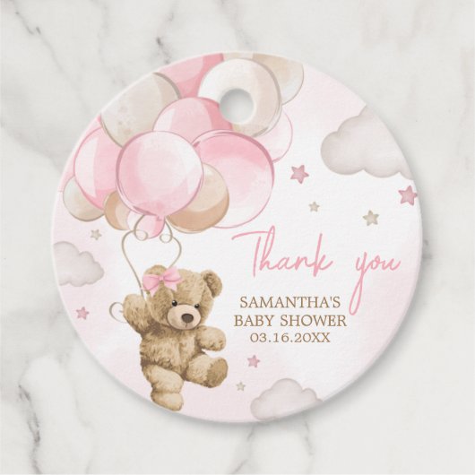 Boho roze Beren ballon Baby shower Bedankjes Labels (Voorkant)
