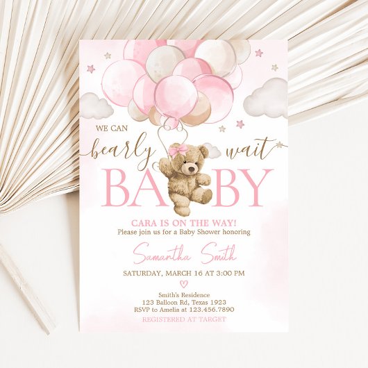 Boho roze Beren ballon Baby shower Kaart