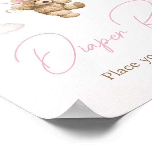 Boho Roze Beren ballon Baby shower luier Raffle Poster (Hoek)