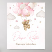 Boho Roze Beren ballon Baby shower luier Raffle Poster (Voorkant)