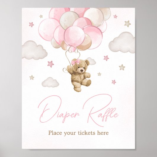Boho Roze Beren ballon Baby shower luier Raffle Poster (Voorkant)