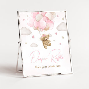 Boho Roze Beren ballon Baby shower luier Raffle Poster