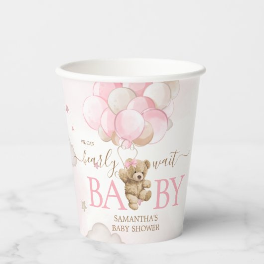 Boho roze Beren ballon Baby shower Papieren Bekers (Voorkant)