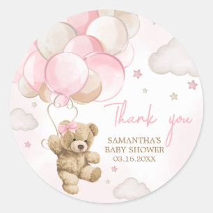 Boho roze Beren ballon Baby shower Ronde Sticker