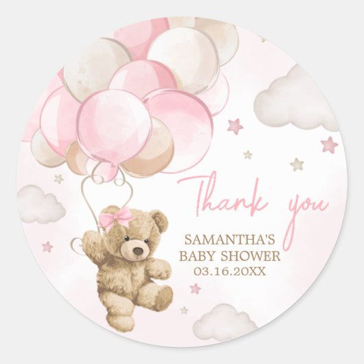 Boho roze Beren ballon Baby shower Ronde Sticker (Voorkant)