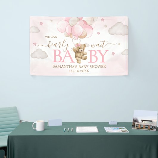Boho roze Beren ballon Baby shower Spandoek (Beurs)
