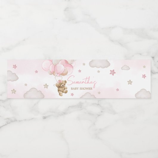 Boho roze Beren ballon Baby shower Waterfles Etiket (Enkel label)