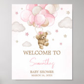 Boho Roze Beren ballon Baby shower Welkom Poster (Voorkant)