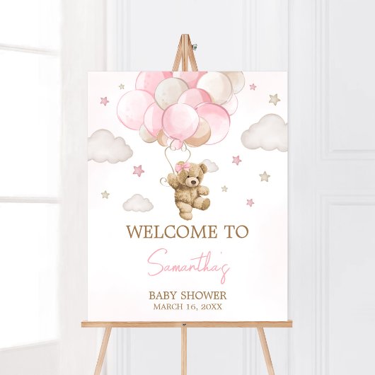 Boho Roze Beren ballon Baby shower Welkom Poster