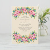 Boho Roze Blauw Gele Bloemen Bruiloft Kaart (Staand voorkant)