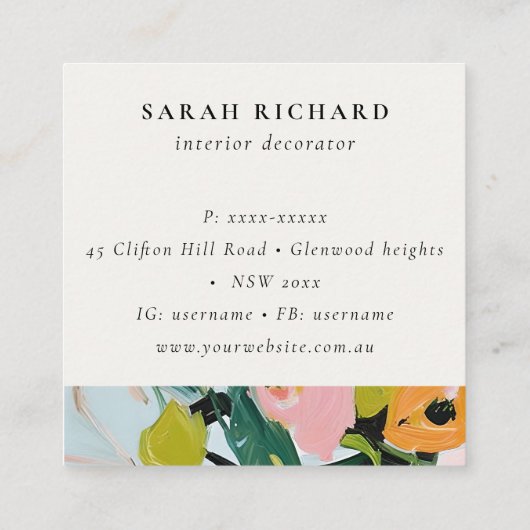 Boho Roze Blauw Geschilderde Bloemen Bedankt voor  Vierkante Visitekaartje (Achterkant)