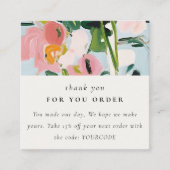 Boho Roze Blauw Geschilderde Bloemen Bedankt voor  Vierkante Visitekaartje (Voorkant)