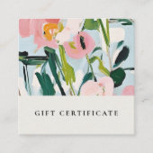 Boho Roze Blauw Geschilderde Bloemen Cadeaubon Vierkante Visitekaartje (Voorkant)