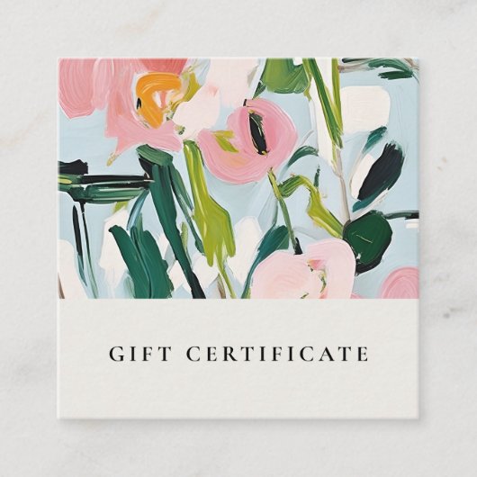 Boho Roze Blauw Geschilderde Bloemen Cadeaubon Vierkante Visitekaartje (Voorkant)