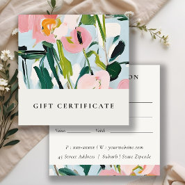 Boho Roze Blauw Geschilderde Bloemen Cadeaubon Vierkante Visitekaartje
