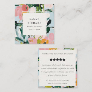 Boho Roze Blauw Groen Geschilderd Bloemen Review V Vierkante Visitekaartje