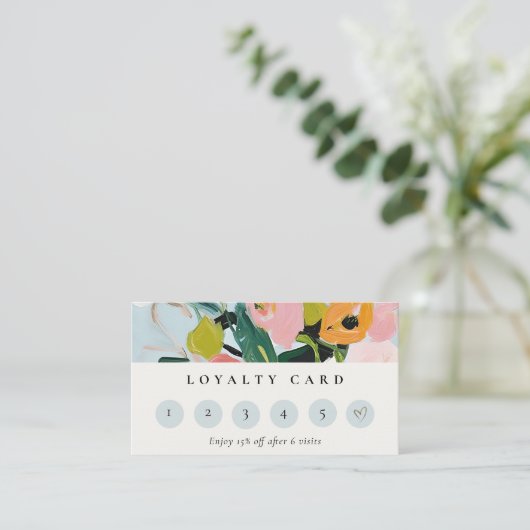 Boho Roze Blauw Groen Geschilderde Bloemen Loyalit Visitekaartje (Staand voorkant)