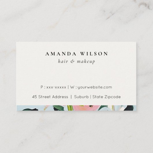 Boho Roze Blauw Groen Geschilderde Bloemen Loyalit Visitekaartje (Achterkant)