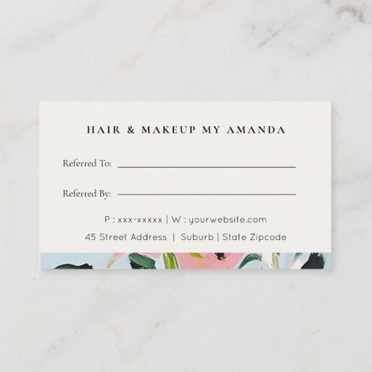 Boho Roze Blauw Groen Geschilderde Bloemen Verwijs Visitekaartje (Achterkant)