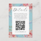Boho Roze & Blauwe Bloemen Waterverf Trouwdetails Informatiekaartje (Voorkant)