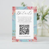 Boho Roze & Blauwe Bloemen Waterverf Trouwdetails Informatiekaartje (Staand voorkant)