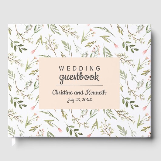 Boho roze blauwe bloemen Weddenschap Gepersonalise Gastenboek (Voorkant)