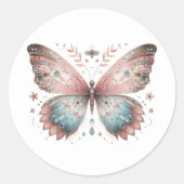 Boho Roze & Blauwe Waterverf Vlinder Ronde Sticker (Voorkant)