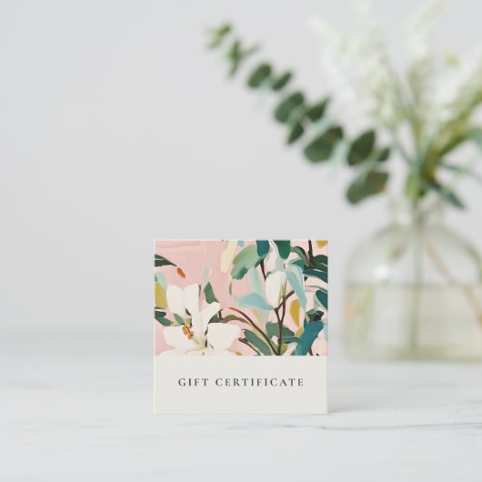 Boho Roze Blauwgroen Geschilderd Bloemen Cadeaubon Vierkante Visitekaartje (Staand voorkant)