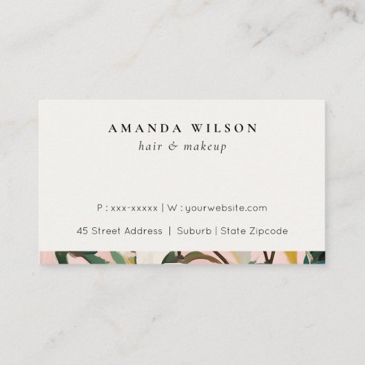 Boho Roze Blauwgroen Groen Geschilderd Bloemen Loy Visitekaartje (Achterkant)