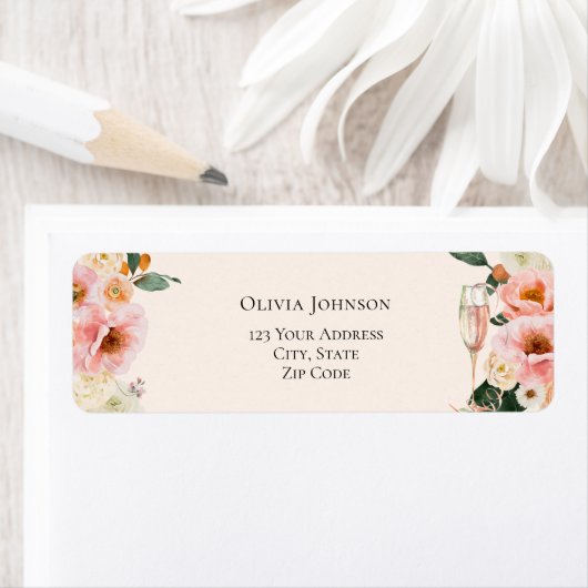 Boho Roze Bloem Champagne Bruidsdouche Etiket (Insitu)